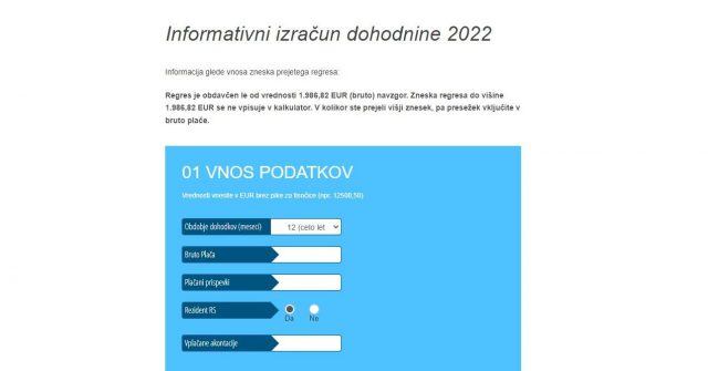 Informativni izračun dohodnine za 2022