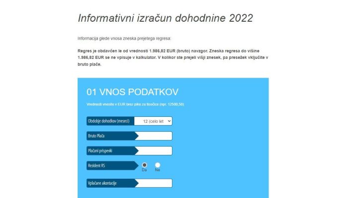 Informativni izračun dohodnine za 2022